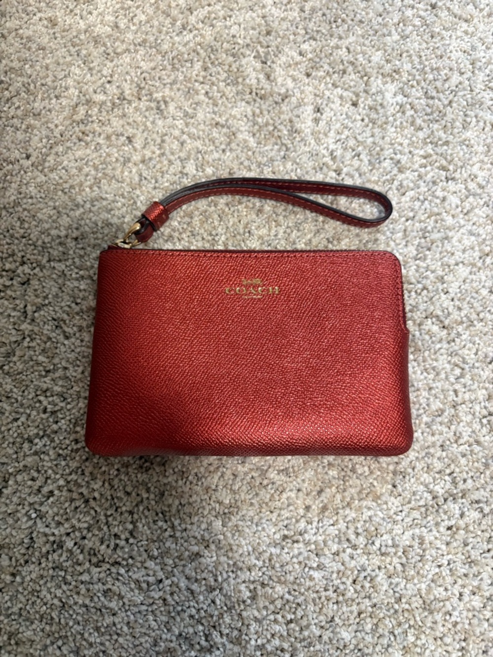Coach Metallic Red Leather Wristlet with Strap